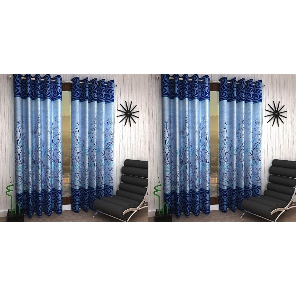 Home Sizzler 2 Piece Elegant Panel Eyelet Polyester Door Curtains - 7 Feet, Blue & Home Sizzler 2 Piece Elegant Panel Eyelet Polyester Window Curtains - 5 Feet, Blue