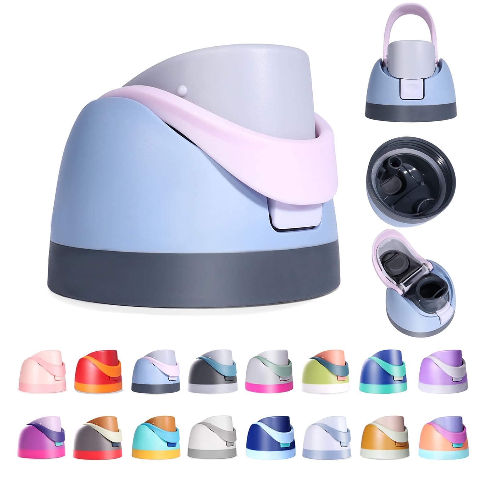 Replacement Lid for Owala Freesip, Compatible with Owala Cup 16oz 24oz 32oz 40oz, One Button Water Bottle Top Lid Replacement Accessory, Leakproof, BPA-Free (Blue-Pink)