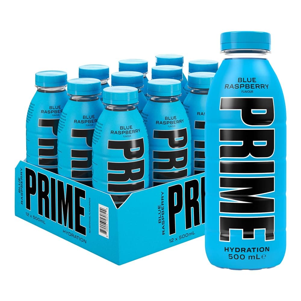 PRIME Hydration Blue Raspberry | Sports Drink | Electrolyte Enhanced for Ultimate Hydration | 250mg BCAAs | B Vitamins | Antioxidants | 720mg Electrolytes | 10.5% Coconut Water | 500mL Bottle |12 Pack