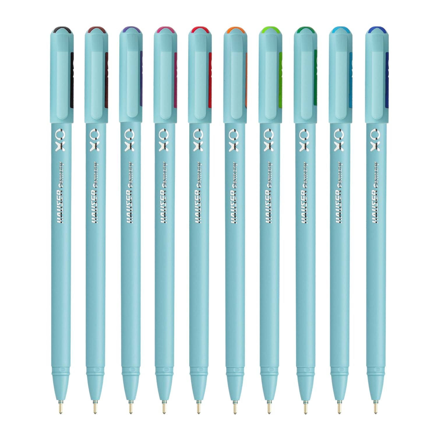 Hauser XO Multicolor Ball Pen Wallet Pack | Multi-Use Pen for Coloring, Doodling, Mandala, Writing | Minimalistic Aesthetic Looks with Pastel Body | Multicolor Ink, Set Of 10