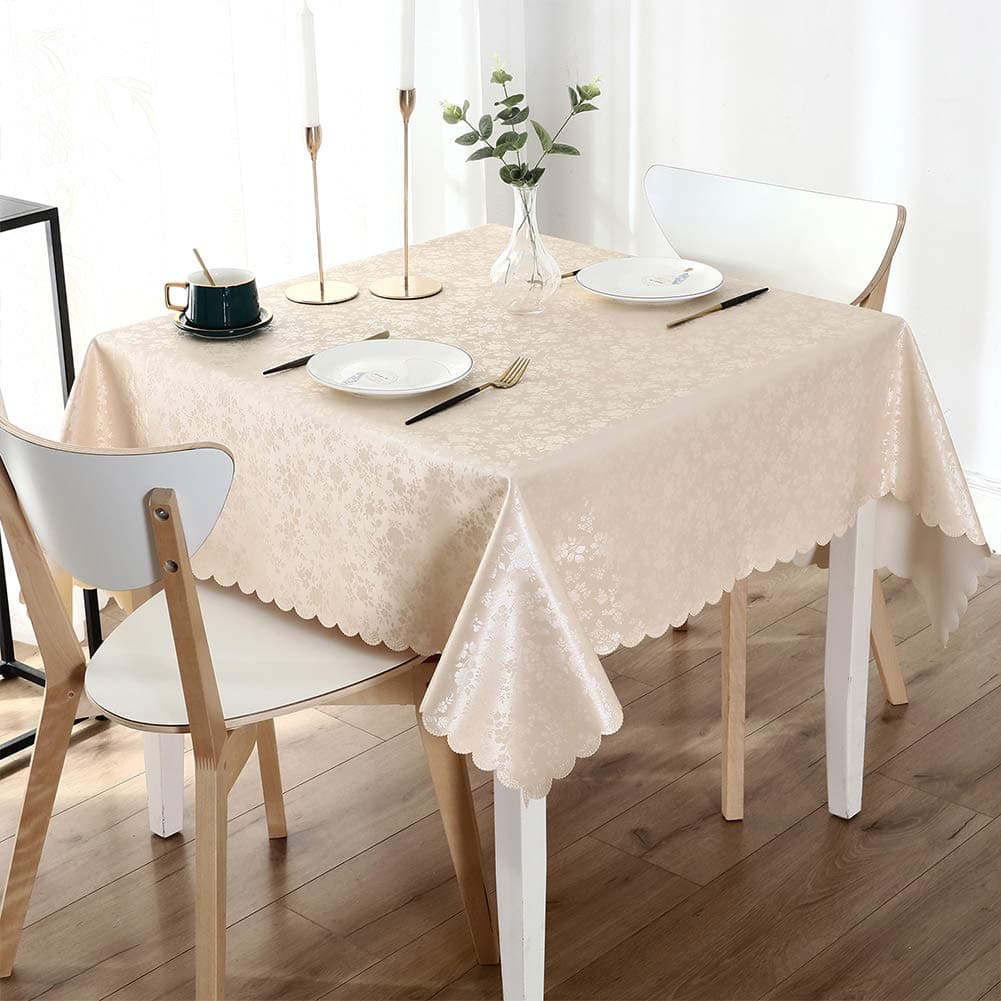 Smiry Square Table Cloth, Waterproof Heavy Duty Vinyl Tablecloths, Wipeable Washable Table Cover for Kitchen and Dining Room (Beige, 54" X 54")