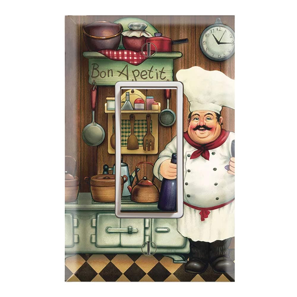 Graphics Wallplates - Bon Appetit Chef in the Kitchen- Single Rocker/GFCI Outlet Wall Plate Cover