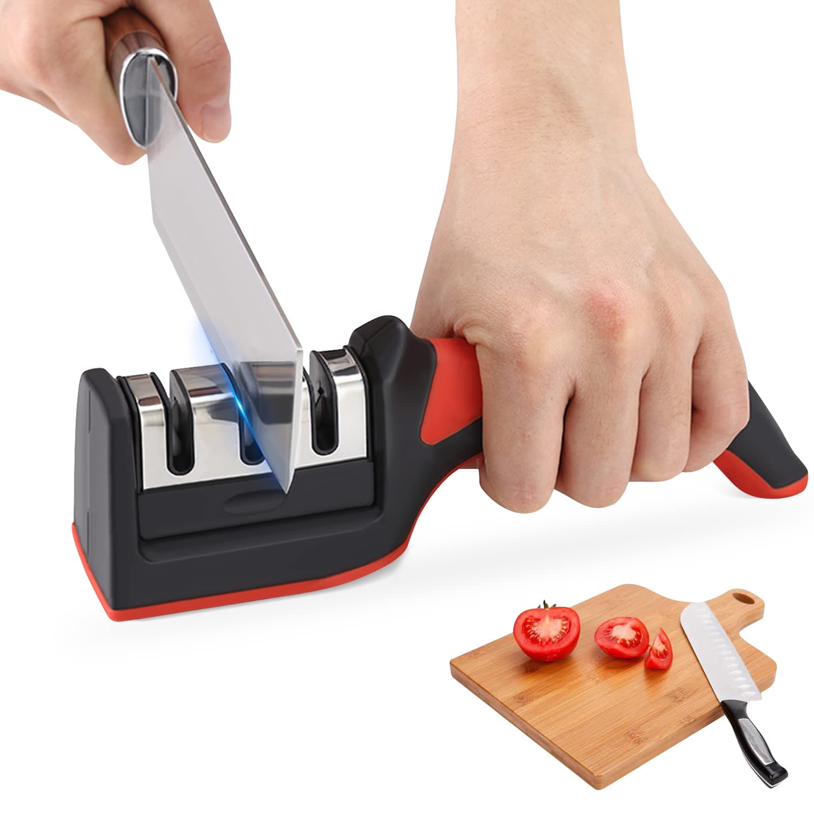 Knife Sharpener 3 Stage Knife Sharpening Tool for Dull Steel, Paring, Chefs and Pocket Knives to Repair, Restore and Polish Blades