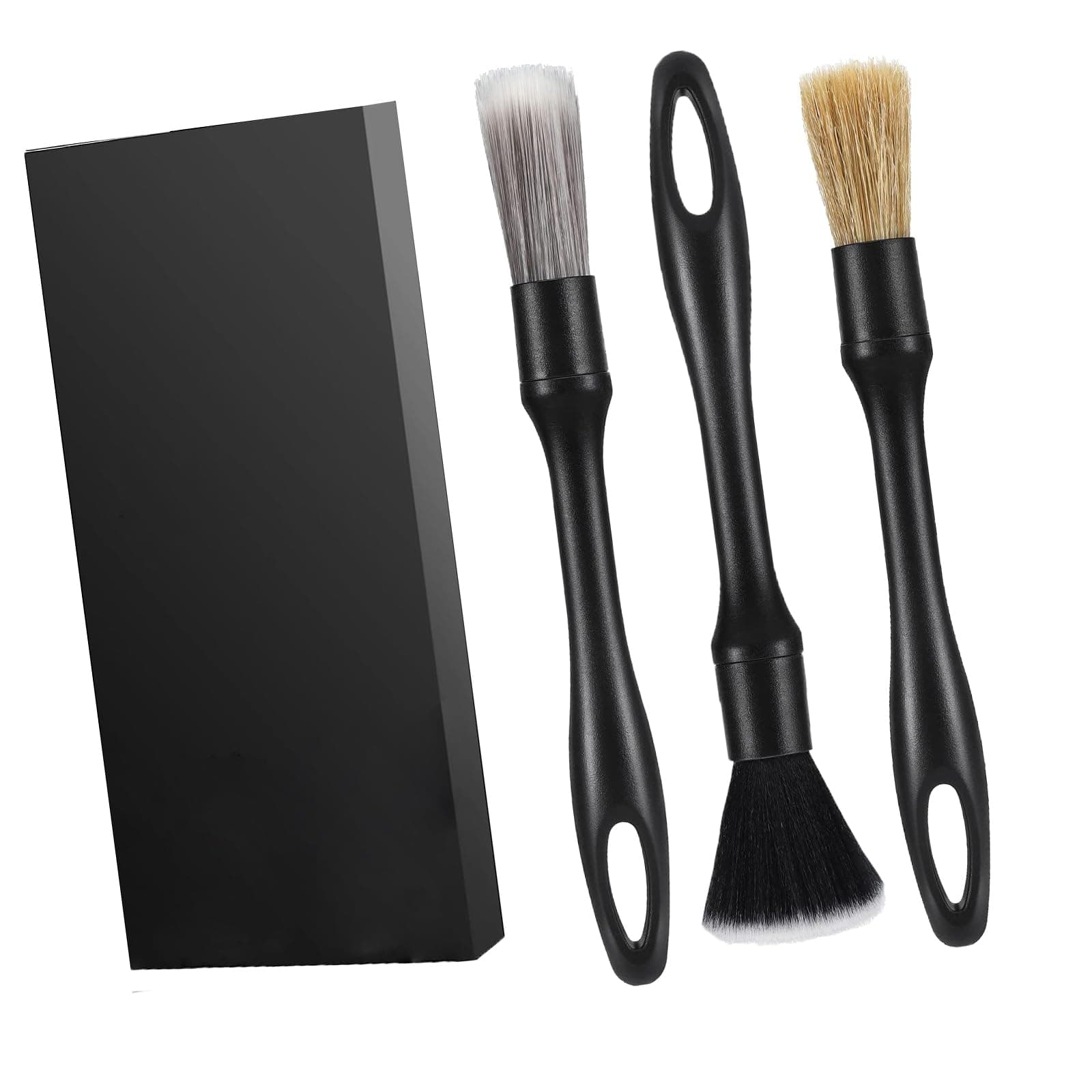 3-Piece Auto Detailing Brush Set With A Storage Box - Suitable For Leather Seats, Wheels, Emblems, Engine Bay, Dashboard, Air Vents - Car Care Kit for Precision Cleaning & Maintenance