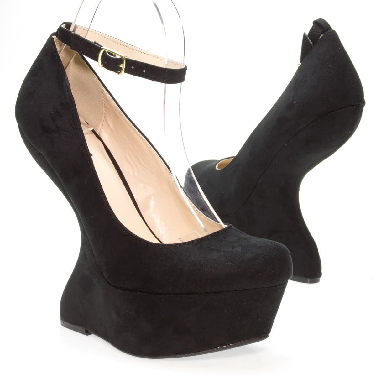 Qupid Women's TING01 Ankle Strap High Heel Platform Wedge Pump Shoes