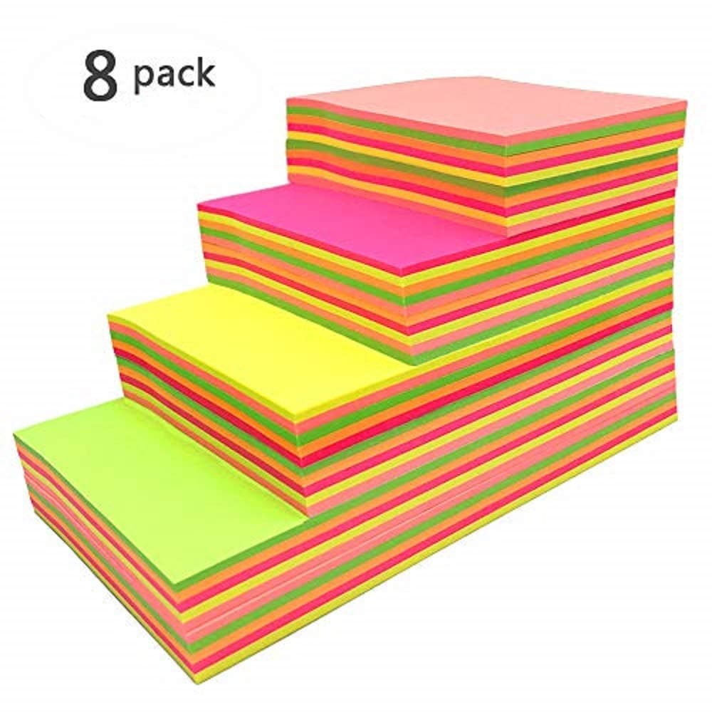 Sticky Notes Cube, Self-Stick Removable Fuorescent Sticky Notes - 8 Pads Per Pack - 100 Sheets Per Pad - Per Pack 4 Different Shapes Inside-76mm x 76 mm(8 Pack)