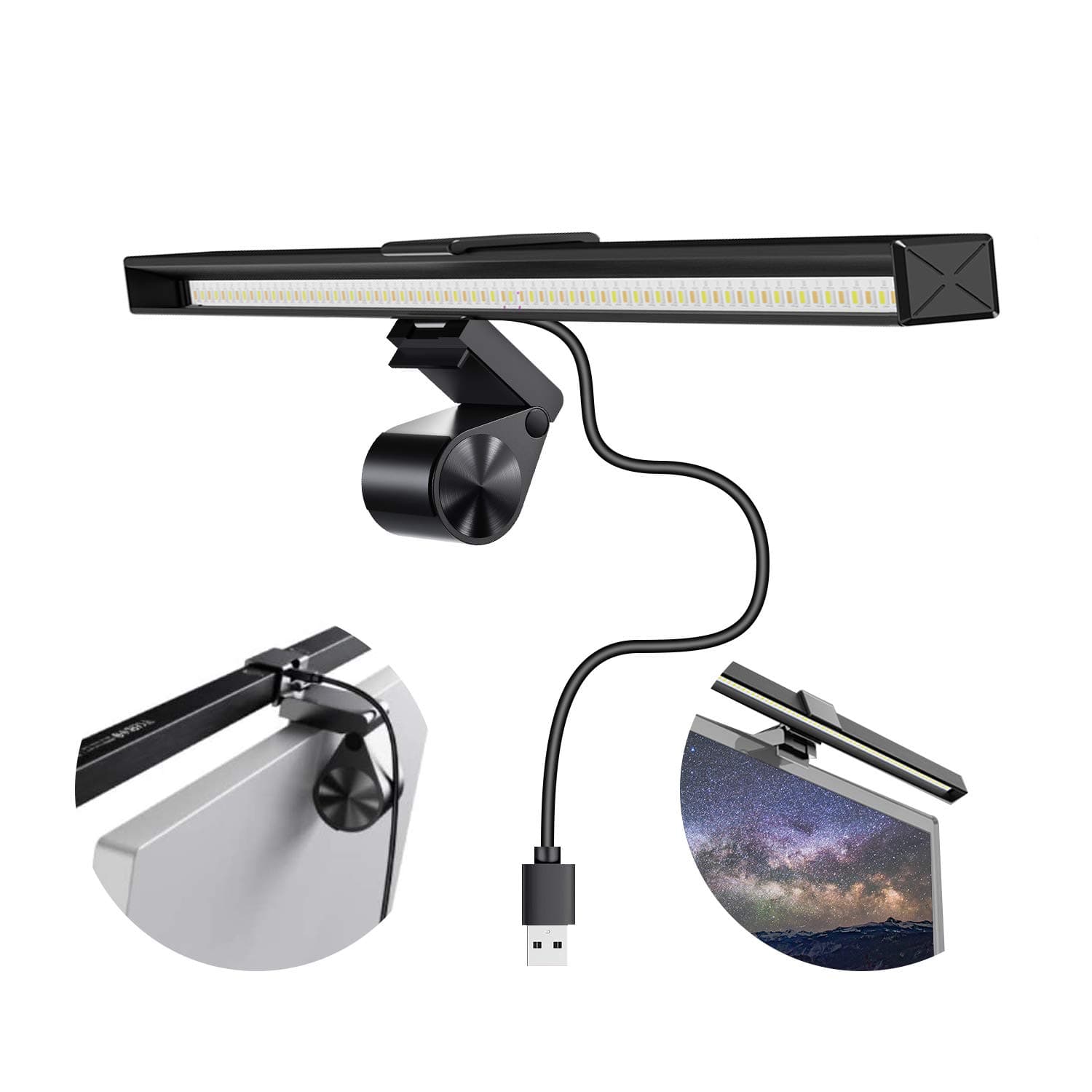 YJHome Computer Monitor Light Bar Screenbar e-Reading Led Task Lamp No Glare Eye Care Screen Hanging Light Over Monitor Clamp LED Lamp Adjustable Brightness, Color Temperature Black for Home Office