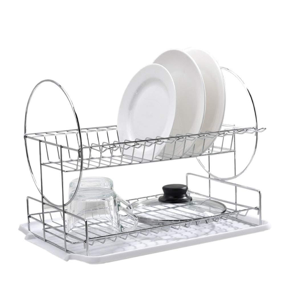 POPILION Quality Steel Kitchen Sink Side Dish Drying Rack,Drain Rack Set(3-Piece) with Black Drainboard and Separate Box For Cutlery
