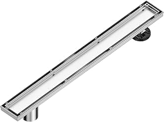36-Inch Offset Linear Shower Drain with Tile Insert Grate Cover, Brushed 304 Stainless Steel Rectangle Side Outlet Shower Floor Drain, Adjustable Leveling Foot, Hair Strainer/Catcher
