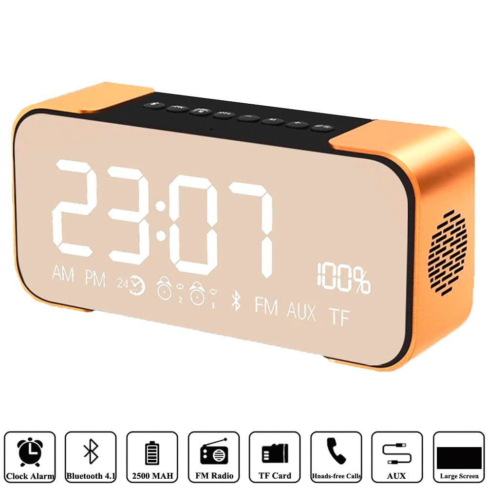 Bluetooth Speakers,HAMAXA Portable Wireless Stereo Speaker with Built-in Micrphone,Hands-Free,FM Radio,LED Alarm Clock,Two Subwoofer Enhanced Bass Hi-Fi Surround for iPhone iPad Samsung Tablet PC Home