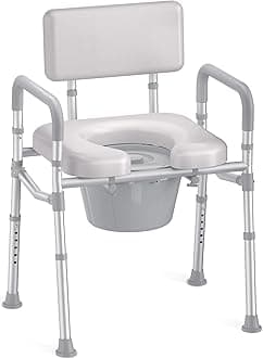 HOMLAND Bedside Commode with Padded Seat and Backrest, Aluminum Commode Toilet with Bucket, Easy Cleaning Portable Toilet for Adults and Seniors, 350 lb Capacity Enhanced Crossbar
