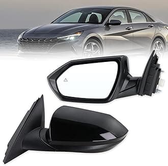 Left Driver Side Mirror Compatible With 2021 2022 2023 2024 2025 2026 Hyundai Elantra With Manual Folding Power Glass Blind Spot Heated Black Replace#87610AB040(7Pins)