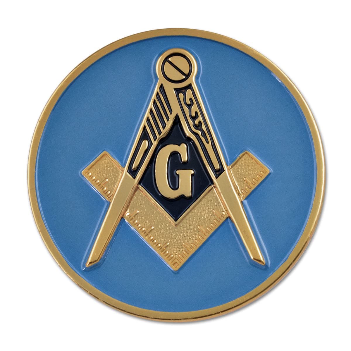 The Masonic Exchange Square & Compass Round Blue & Gold Auto Emblem - 3" Diameter