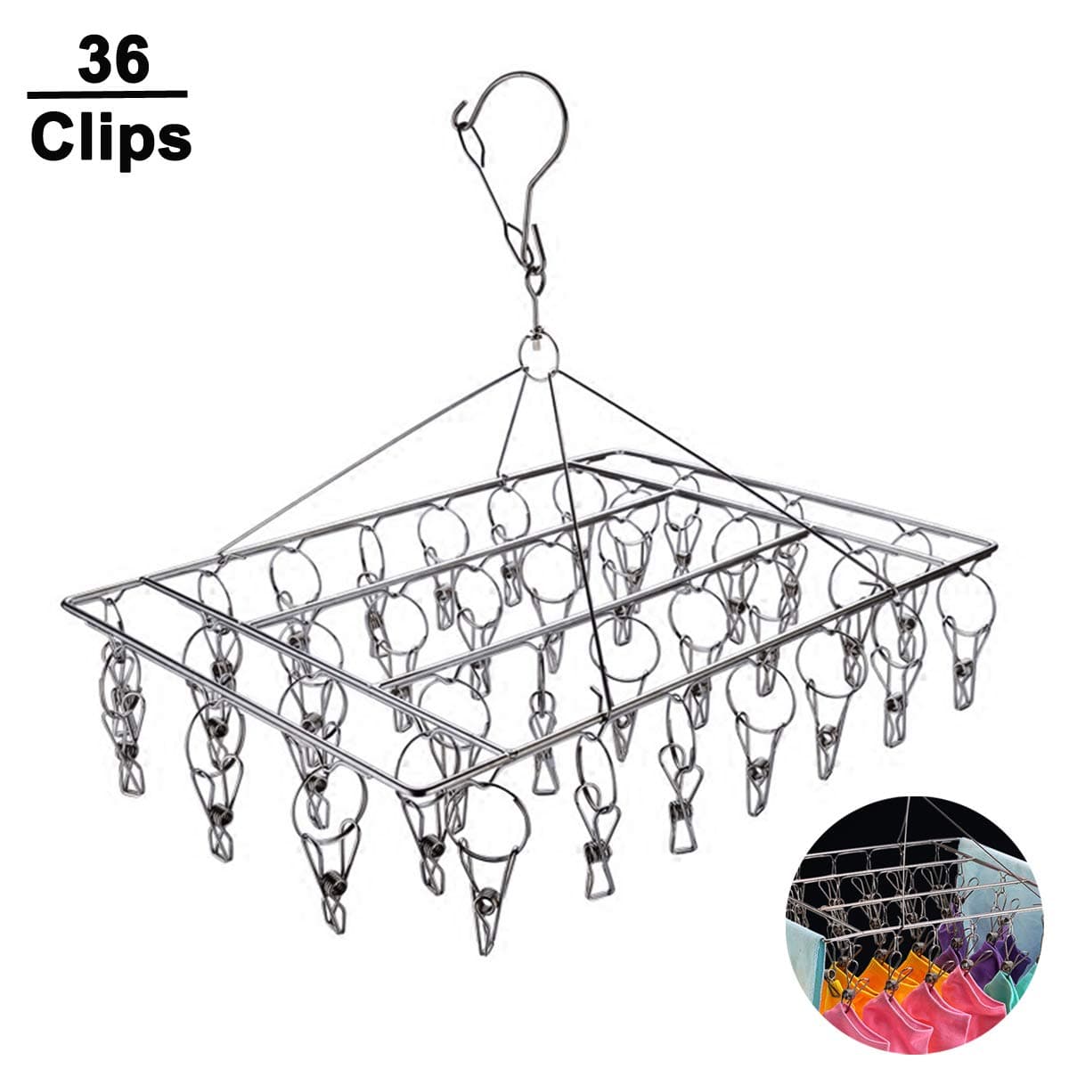 Ctbd 36 Clip Socks Dryer Laundry Drying Rack Drip Hanger Stainless Steel Underwear Dryer Airer Clothesline Clothes Hanger for Gloves,Towels
