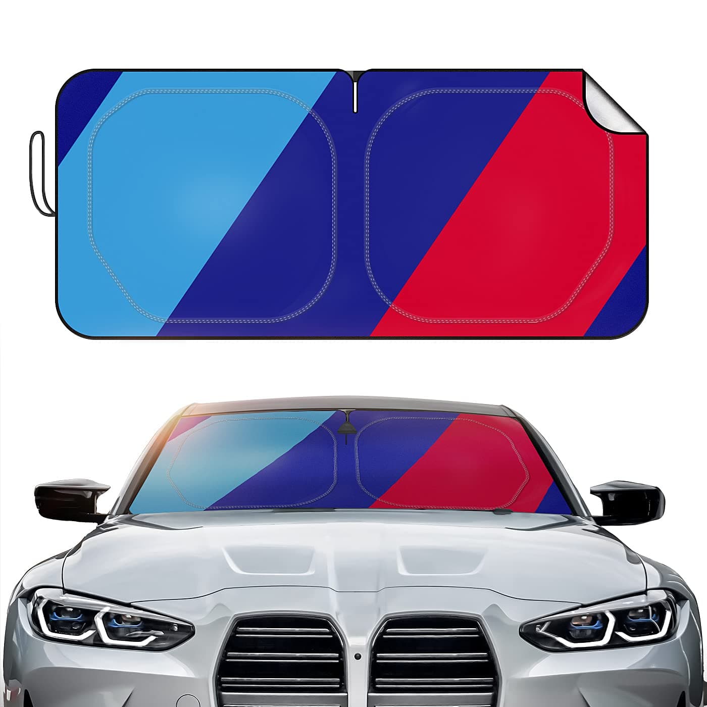 Car Windshield Sun Shade Blocks UV Rays Sun Visor Protector, Blue Material, No Reflected Glare,59" Sunshade for X1 X3 X5 (Blue///M-S)