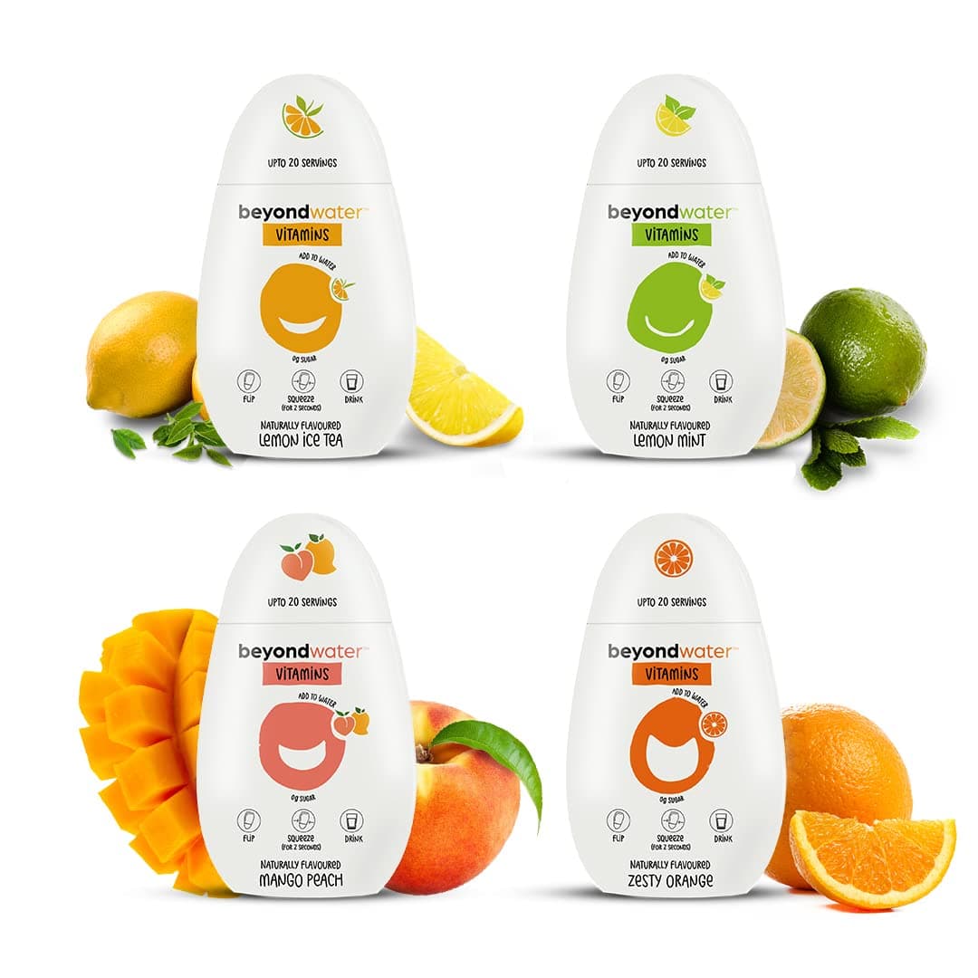 Vitamin Water - Assorted Pack - 4 X 20 Servings (Mango Peach, Orange, Lemon Mint, Lemon Ice Tea) Instant Fruit Drink Mix, Hydration Drink, 10+ Vitamins & Minerals, Healthy Fruit Flavour, 100% Natural Ingredients, Low in Sugar, Flavoured Water