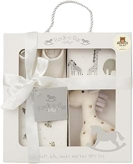 New Born Baby Gift Set - Unisex Baby Shower Gifts Featuring Bodysuit, Bib, Socks and Soft Toy, Gender Reveal Gifts & New Born Baby Essentials (Unisex, 0-3 Months)