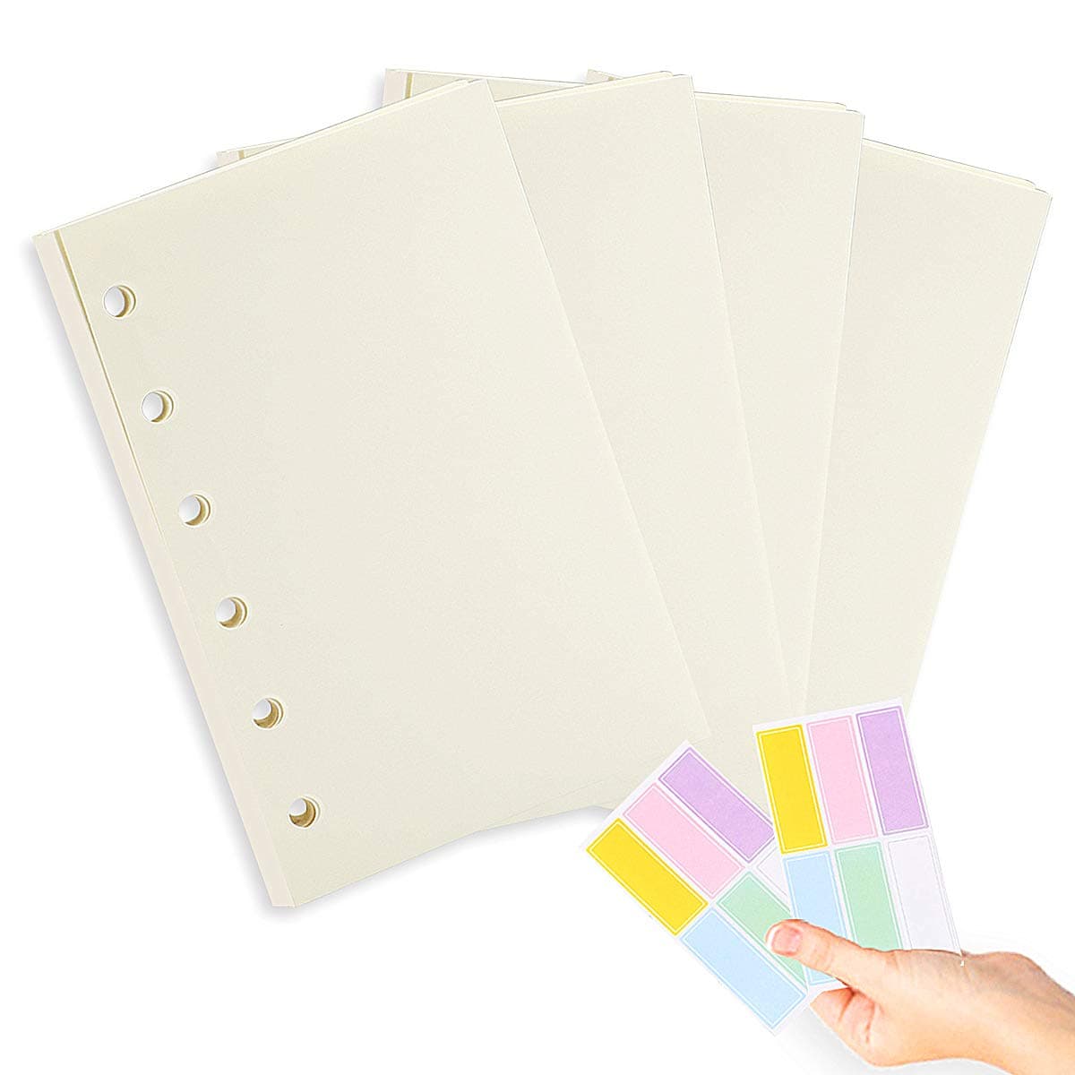 A7 Planner Refill,4 Pcs per Set, 360pages, Plain Blank Paper, with Label Stickers Gift,Mini Binder Refills,6 hole/100gsm Thick Paper/4.84 x 3.23'', Harphia