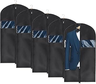 Univivi Garment Bag Suit Bag for Storage and Travel 43 inch, Washable Suit Cover for T-Shirt, Jacket, Suits, Coats, Set of 5, Oxford Fabrics