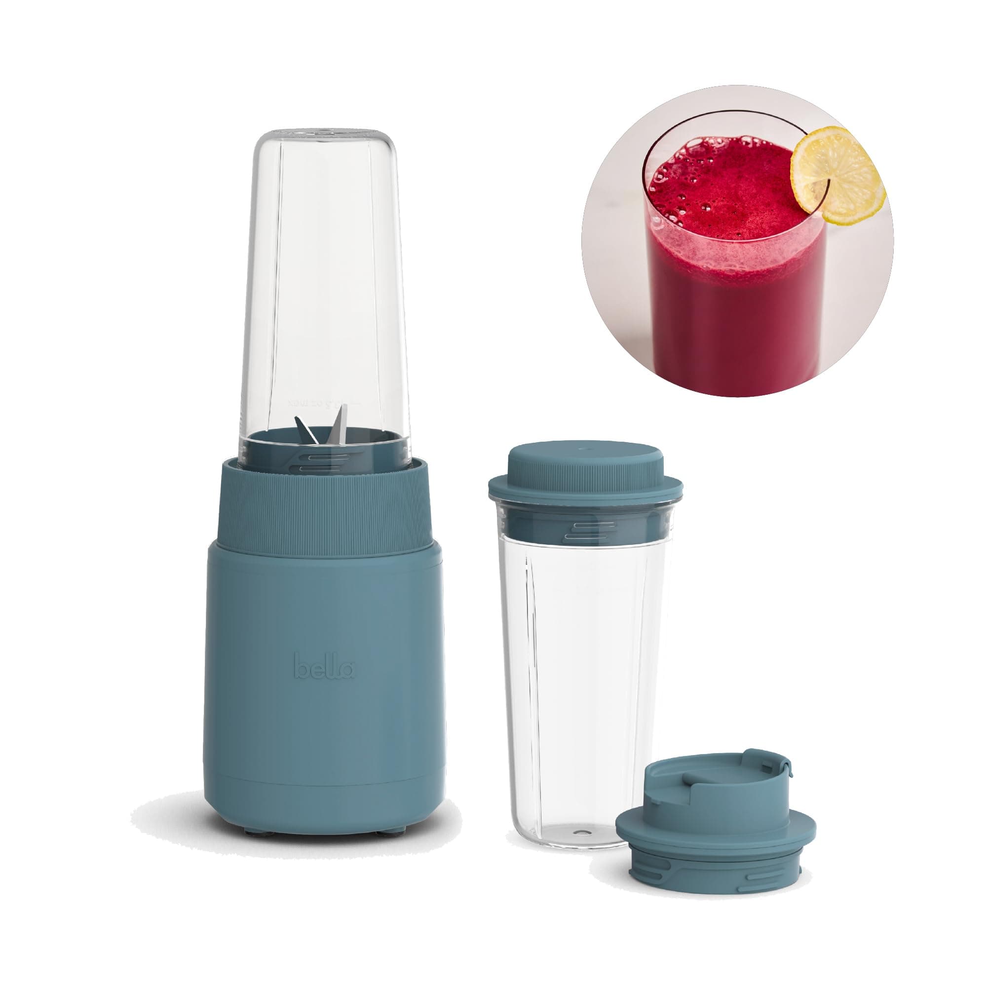 bella 6 Pcs Portable Rocket Blender, Juicer & Smoothie Maker, Press & Twist Design, EverGood™ & BPA Free Dishwasher Safe Parts, 4 Tip Stainless Steel Blade, Cord Wrap, 240 Watt Motor, Surf