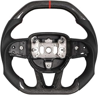 Flat-bottom Steering Wheel, Preforated Leather Grip Carbon Fiber Steering Wheel Compatible with Dodge Challenger/Charger/HellCat 2015-2020 SRT