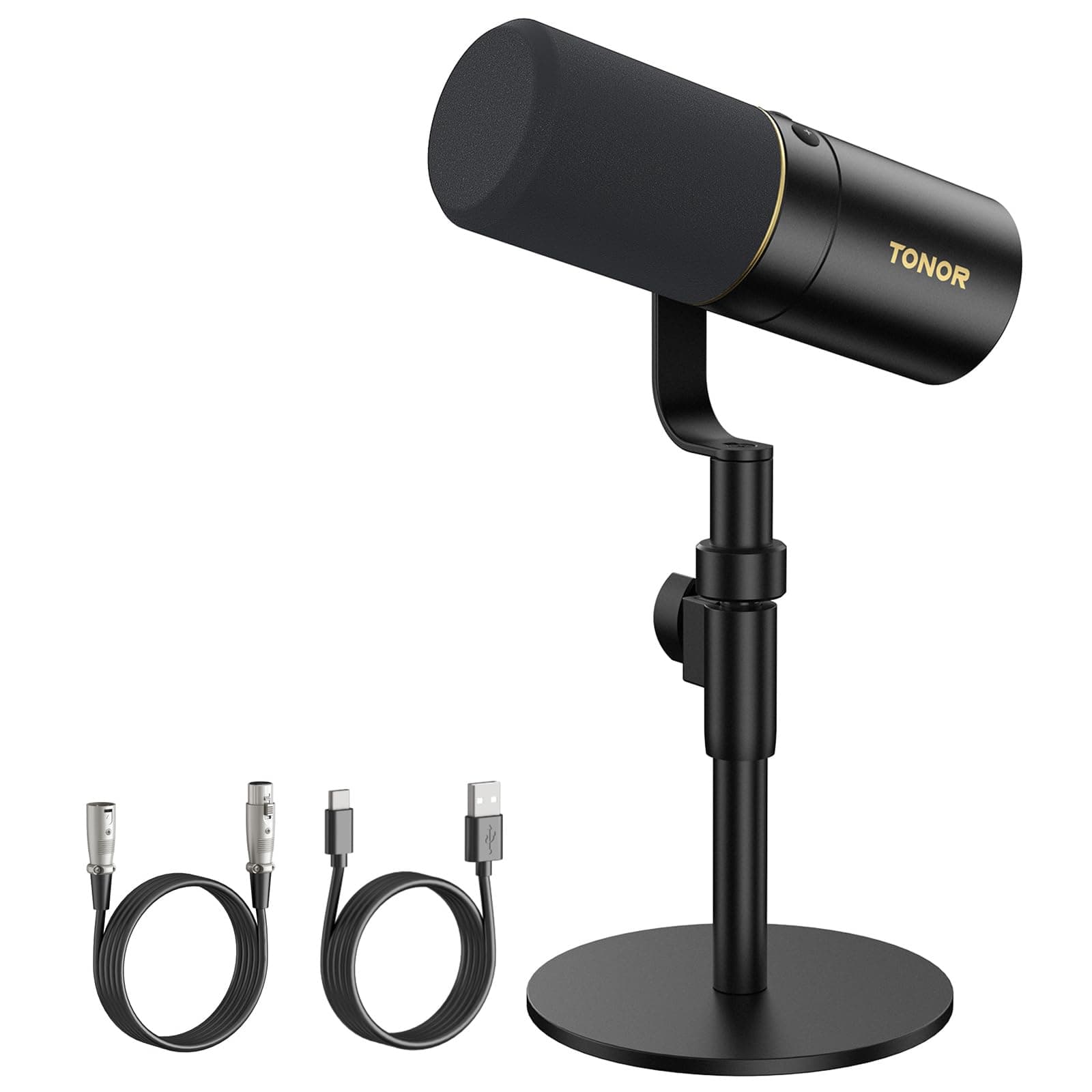 TONOR Dynamic Podcast Microphone, XLR/USB Mic for Recording, Streaming, XLR Cardioid Studio Mic with Quick Mute, 3.5mm Jack, Volume Control, 200 cm/78inch Cable, with Desktop Stand, Black, TD510