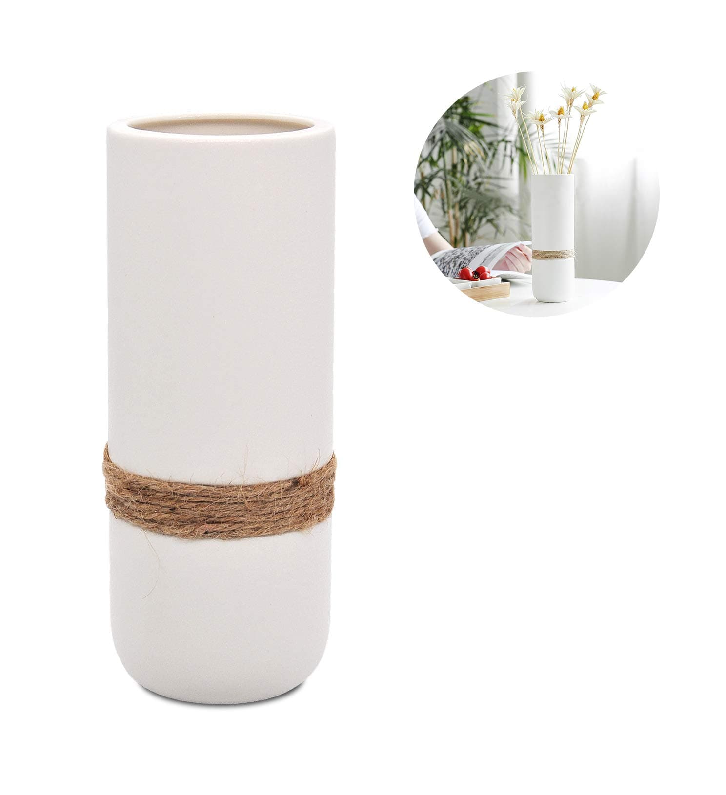 PUDDING CABIN Ceramic Vase White Grey 10 Inch Mordern Ceramic Flower Vases for Home Decor Gift White