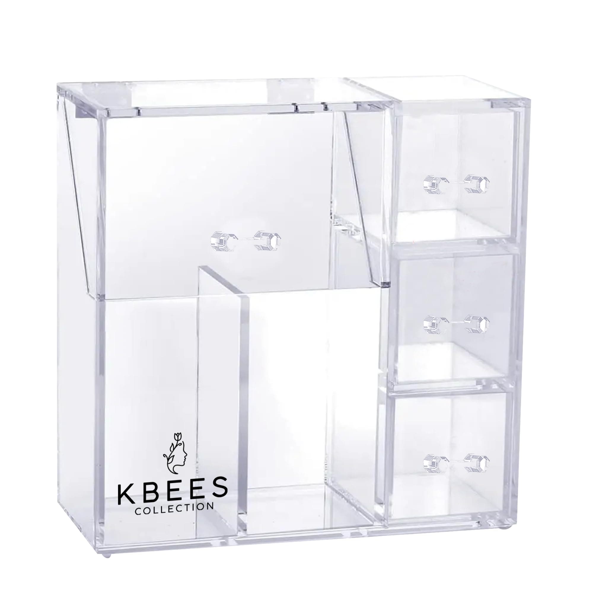 Clear Makeup and Accessories Organizer. Designed with Four Hole Space Storages. Ideal for Cosmetic, Skincare, Toiletries, Makeup Brushes, and Accessories. Compact and Stylish Organizer by Kbees