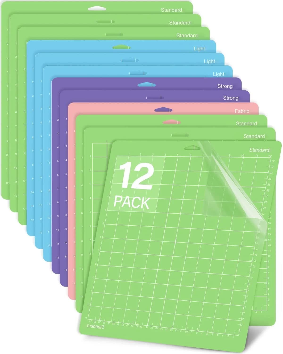 Gwybkq Cutting Mat 12 Pack 12x12, Compatible With Cricut Machine & Silhouette Variety Grip Sticky Pad Replacement Accessories for Cricket Card Supplies Standard Light Strong Frabic