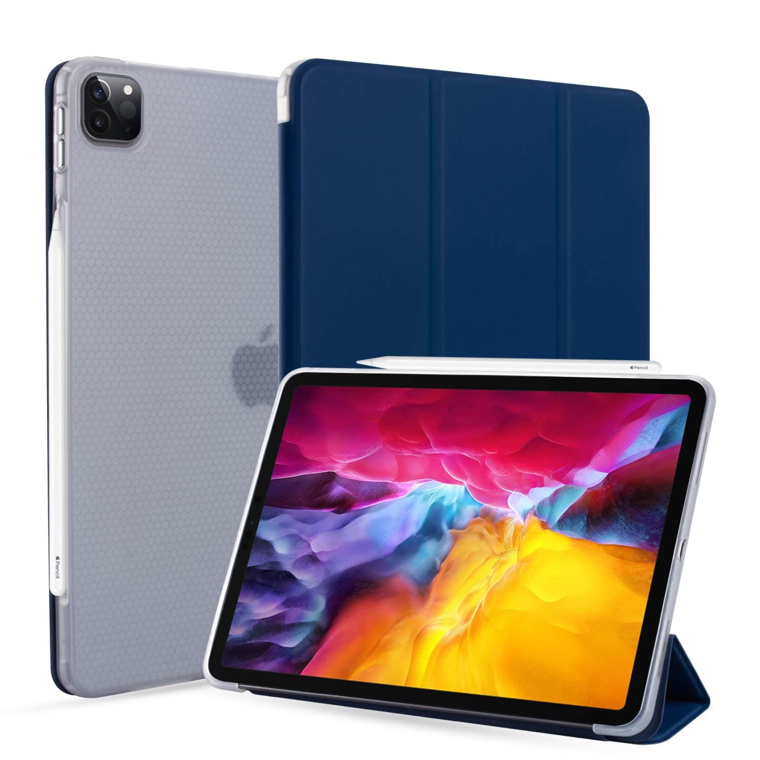 Neepanda Case for iPad Pro 11 inch 2020 2nd Generation, [Support Apple Pencil 2 Charging] Slim Smart Tri-fold Stand Soft TPU Transparent Back Cover for iPad Pro 11 2020 & 2018, Auto Sleep/Wake,Blue