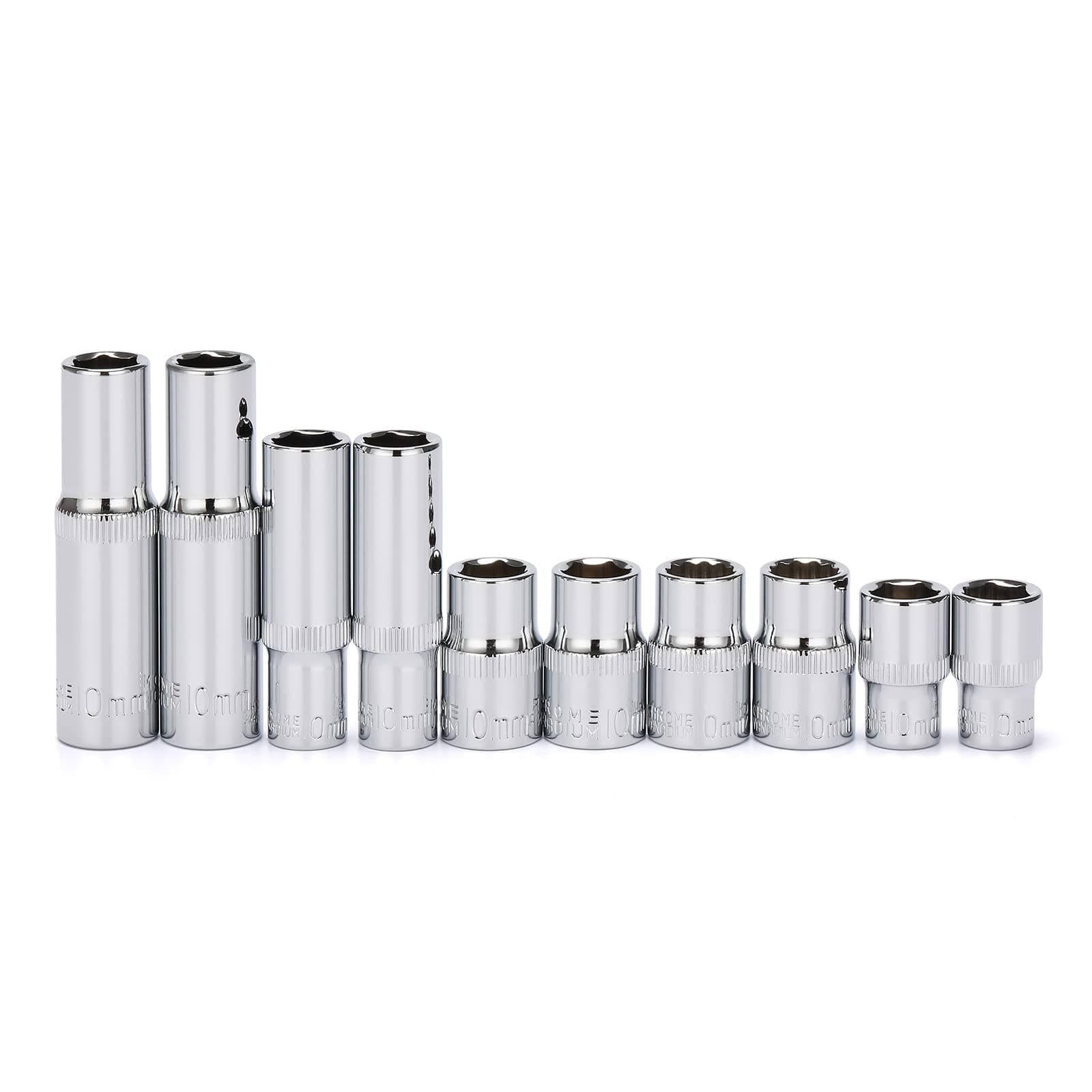 CASOMAN 10Piece Impact Socket Set-10mm, 1/4" & 3/8" Drive, Deep & Shallow, Metric, Mirror Chrome Finish