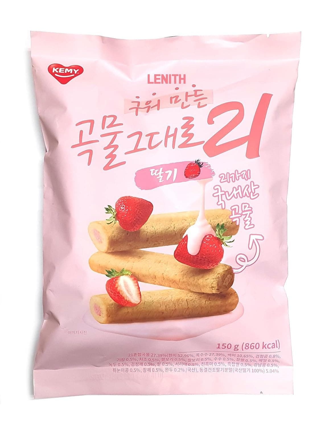 LENITH Korean Premium Multi Whole Grain Baked Crispy Rolls 21 Grains Strawberry Flavor 150g(5oz 860kcal)
