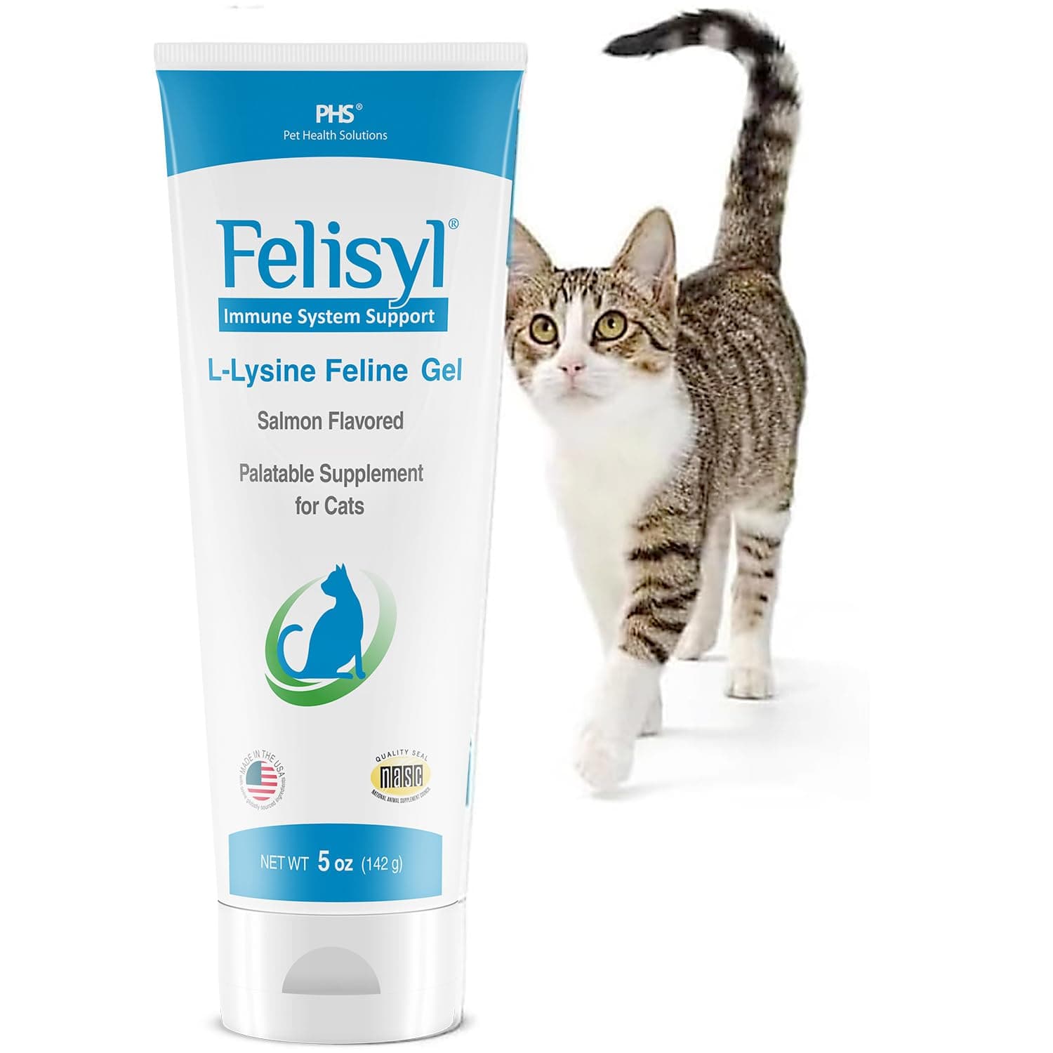Felisyl L-Lysine Gel for Cats - Immune System Support - Supplement Support for Healthy Tissue, Respiratory, and Vision - Salmon-Flavored - Made in The USA - 5 oz