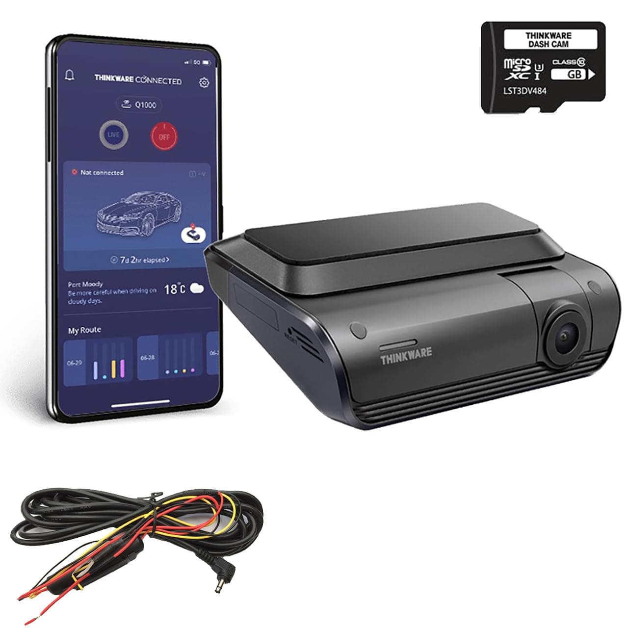 ThinkwareQ1000 Dash Cam - 2K QHD 1440p Front Car Dash Camera with Built-in Wi-Fi, GPS & Bluetooth, Super Night Vision, & Hardwire Lead for Battery Safe Parking Mode - Android/iOS App