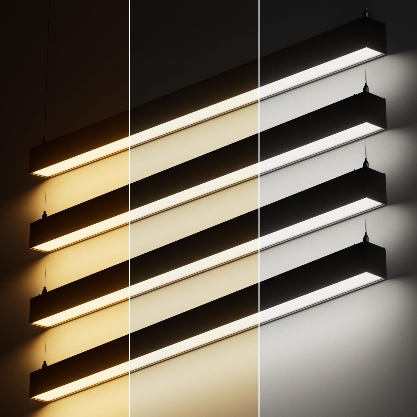 4FT Linkable LED Linear Light, Dimmable Architectural LED Suspension Office Lighting Fixture, 3CCT, ETL Listed, Matte Black Aluminum Housing, Pack of 4