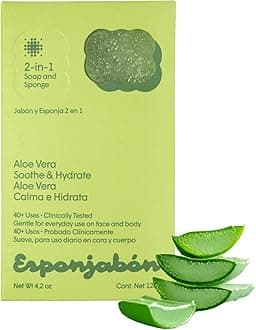 Esponjabon Aloe Vera Soap Sponge - Gentle Shower Scrubber - Cleaning Bath Wash Scrub - Dirt & Oil Removal - Massage & Lather Foot, Elbow, & Face - Bathroom Accessories - Fresh Aloe Vera Scent