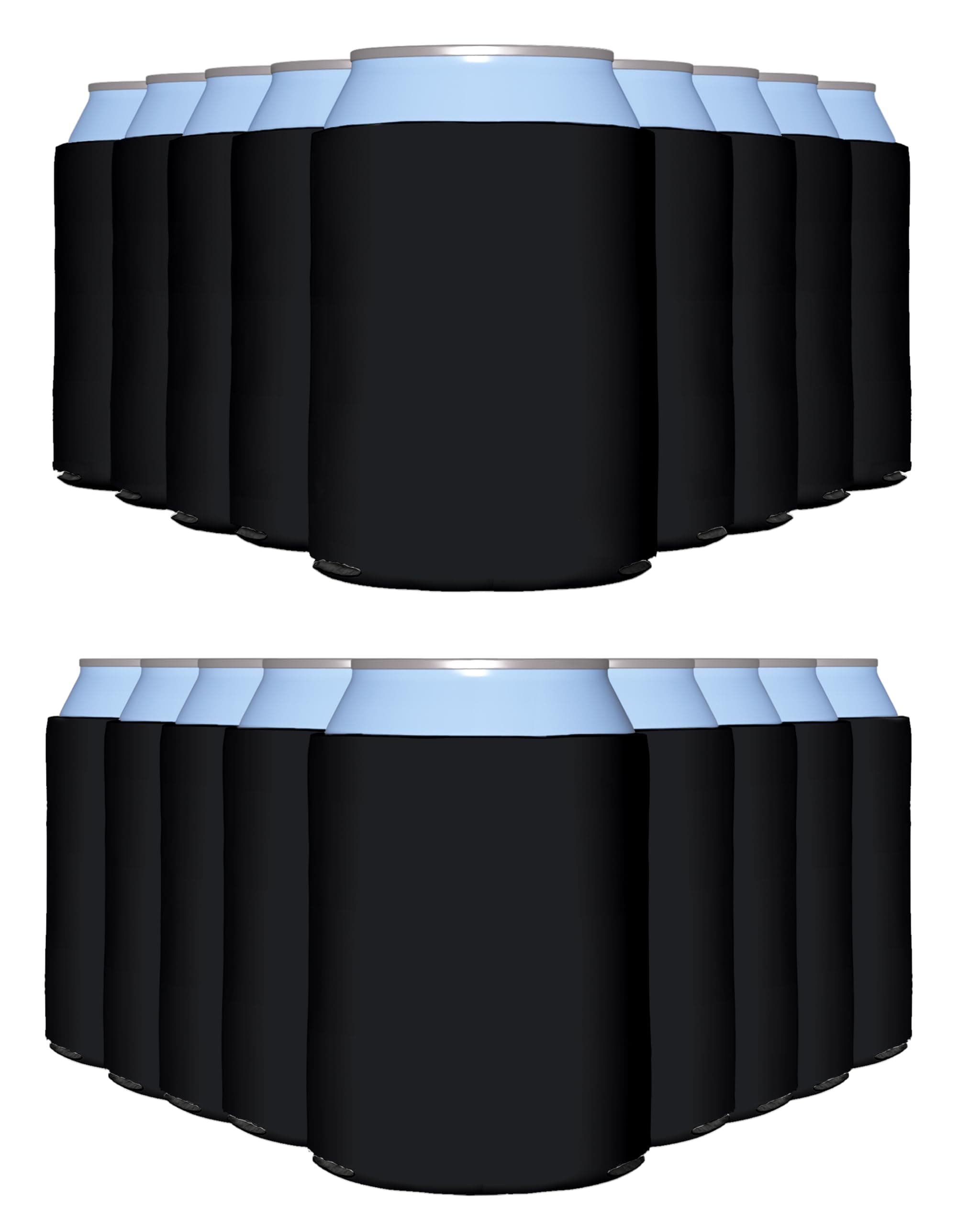 PartyPrints 100 Pack Black Blank Can Cooler Sleeves, Customizable Bulk Insulated Foam for Beer, Collapsible Plain Drink Holder, Cold Soda Insulator, 12oz Regular, 16oz Tall Cans