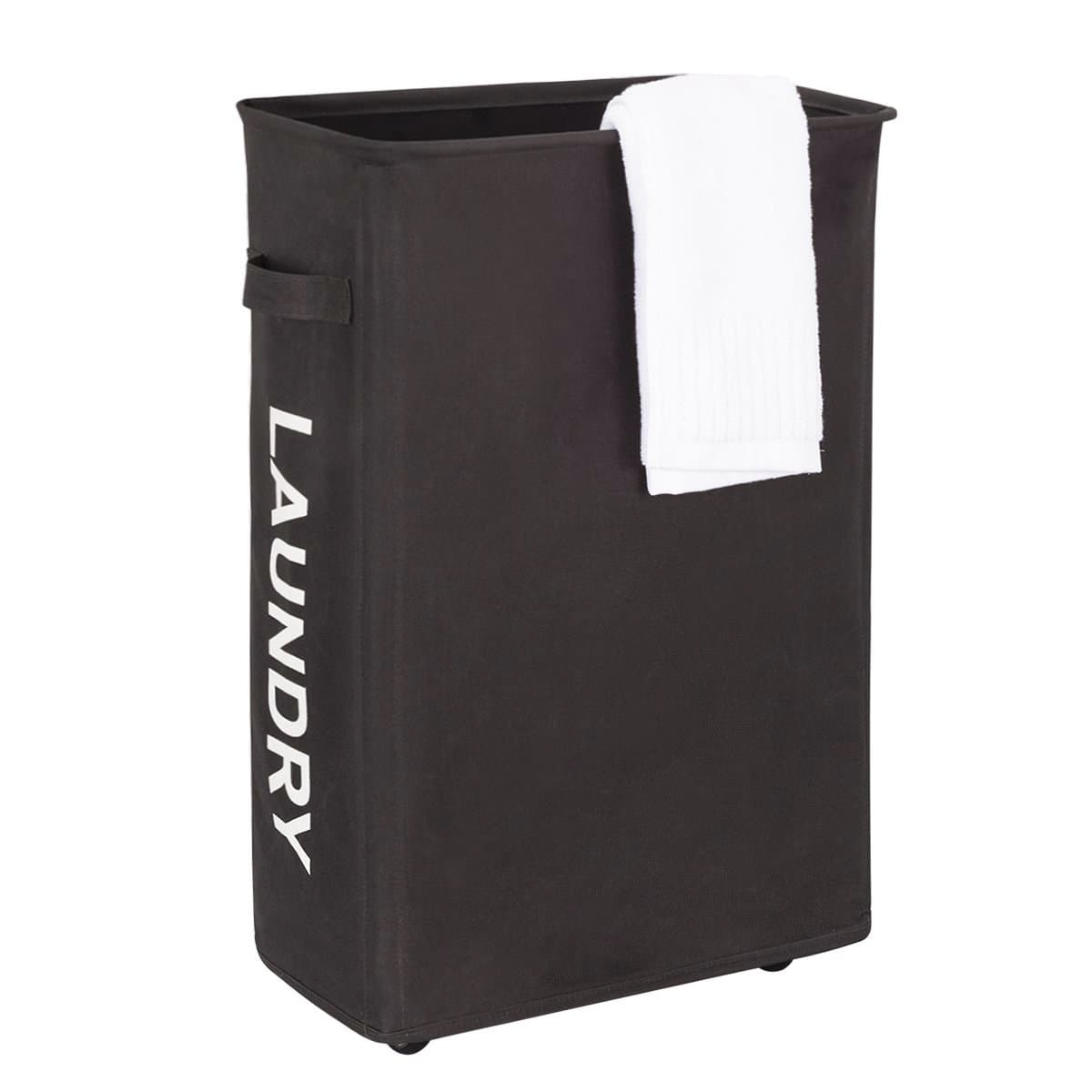 WOWLIVE Thin Laundry Hamper Collapsible Rolling Slim Tall Laundry Basket Wheels Corner Standing Dirty Clothes Organizer Hamper (Grey)