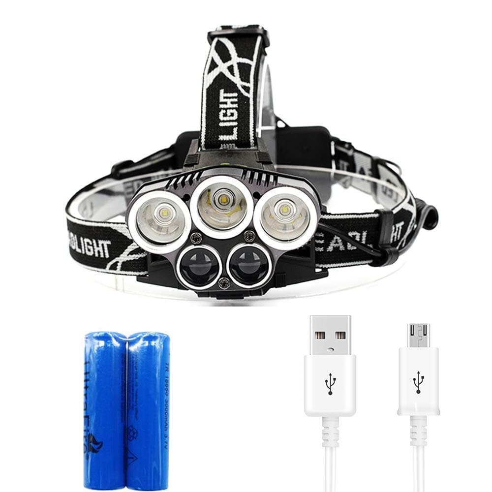 USB Rechargeable LED Headlight Head Torch Lamp with CREE T6, 8000 Lumens 6 Modes Waterproof Headlight, Adjustable LED Headlamp Flashlight for Cycling, Running, Dog Walking, Camping, Hiking, Fishing