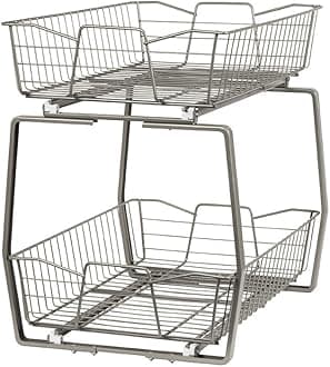 ClosetMaid 14 in. Pull Out Cabinet Organizer, 2 Tier, Heavy Duty, Slide Out Pantry Shelves Drawers for Kitchen, Bathroom, Nickel