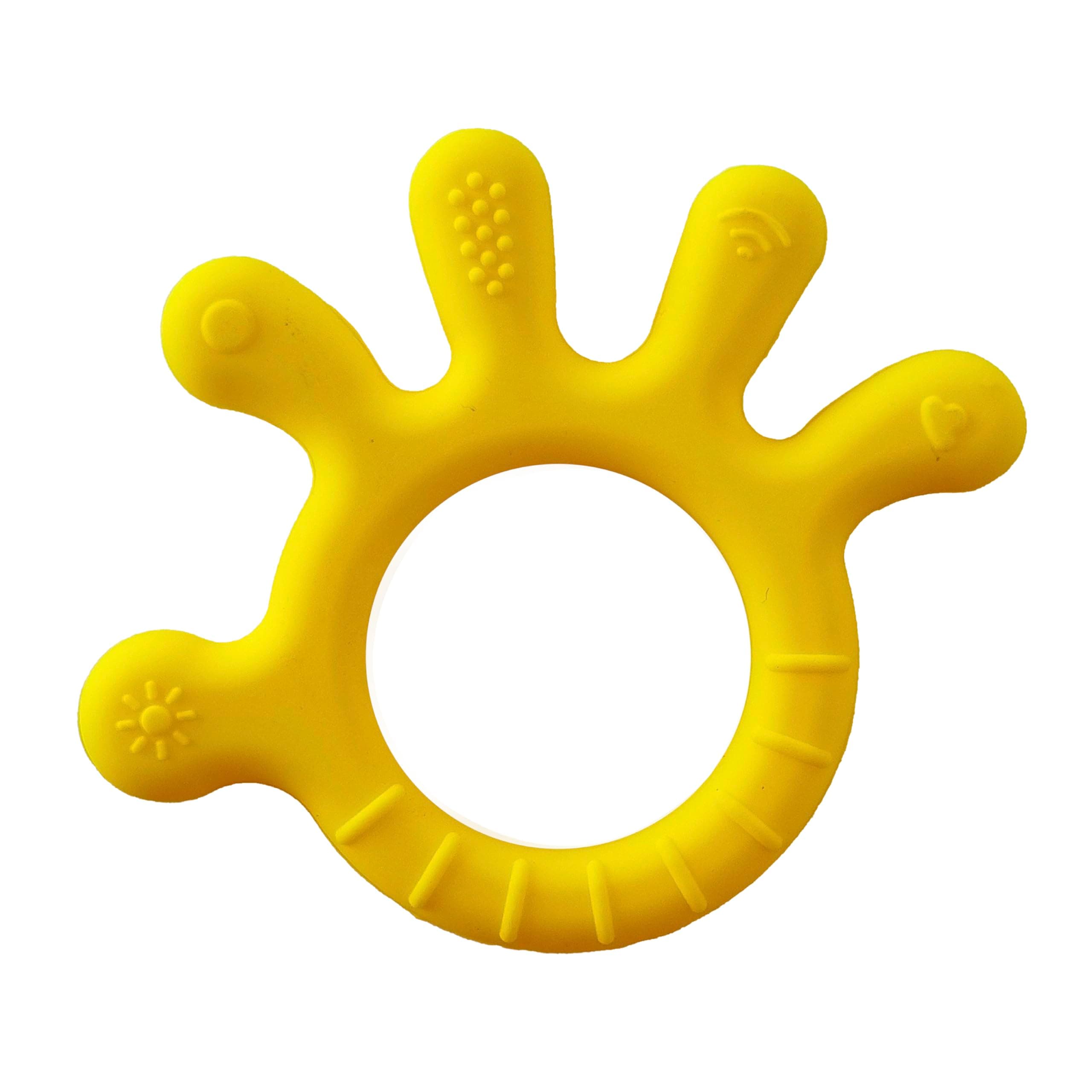 Silicone Teether for 6 to 12 Months Baby with Soft Textures to Soothe Gums , Perfect Baby Teethers for 3 to 6 months BPA Free ,Teething Toys for Babies.Easy to Clean & No-Choke Design (Finger Delight yellow)