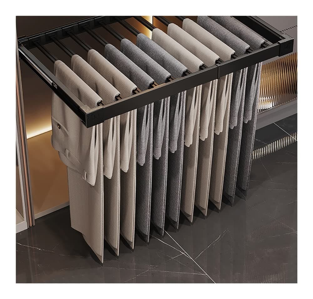 Pull Out Trousers Rack Clothes Organizers Extendable Trousers Rack Wardrobe Pull-Out Trousers Rack For Closet Clothes,Space Saving And Storage (Color : Black, Size : M)
