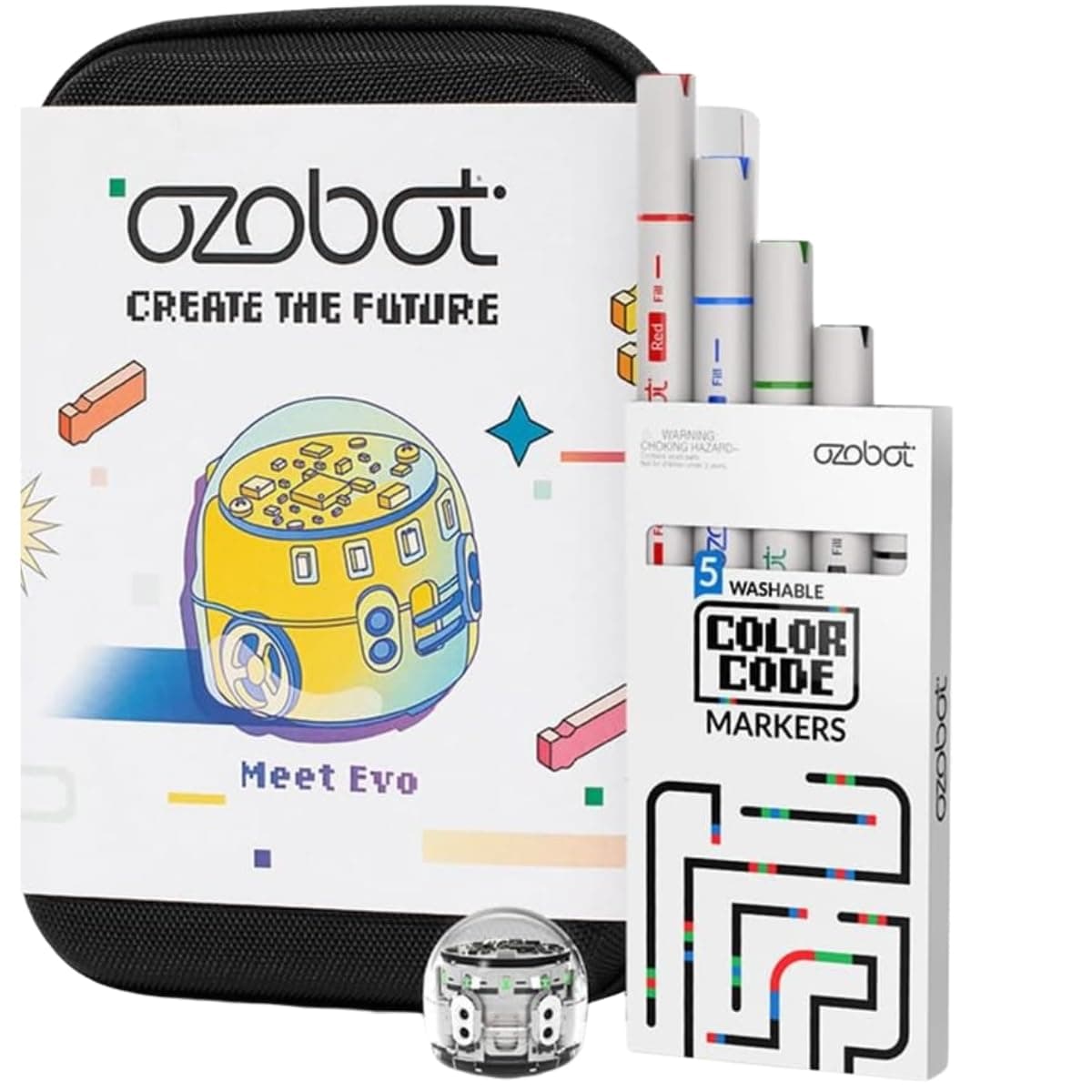 Evo Entry Kit: Interactive STEM Coding Robot for Kids Ages 5+, Screen-Free Learning with Color Code Markers, Blockly Programming, Includes Charging Cable & Protective Case, Educator Approved
