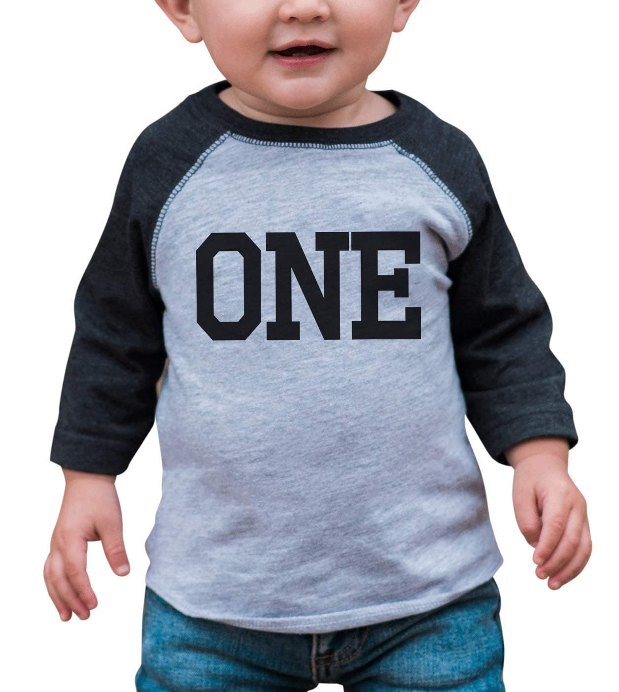 7 ate 9 Apparel7 ate 9 Apparel Boy's One 1st 1 First Birthday Sporty Tee 18 Months Grey and Black