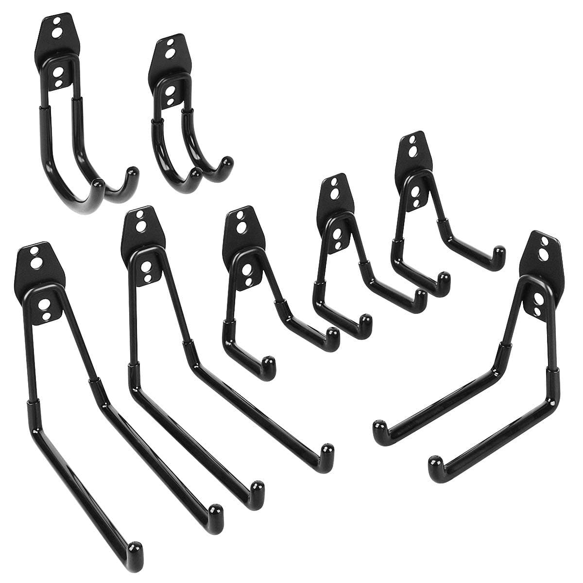 Garage Hooks,Dstper Steel Garage Storage Hooks Utility Double Hooks,Heavy Duty for Organizing Power Tools, Ladders, Bulk Items, Bikes, Ropes etc (8 Pack, Bright Black)