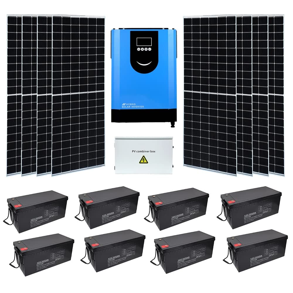 NOVAL 21kWh/Day Complete Solar Panel Kit 10KW Off Grid System for Home-8 pcs 550W Solar Panels+10KW Hybrid Solar Charge Inverter+8pcs 200Ah Gel Batteries+ Combiner Box and PV Accessories