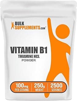 BulkSupplements Thiamine HCl Powder - Thiamine Hydrochloride, B1 Vitamins, Thiamine B1 Supplement, Thiamine 100mg - Gluten Free, 100mg per Serving, 250g (8.8 oz) (Pack of 1)