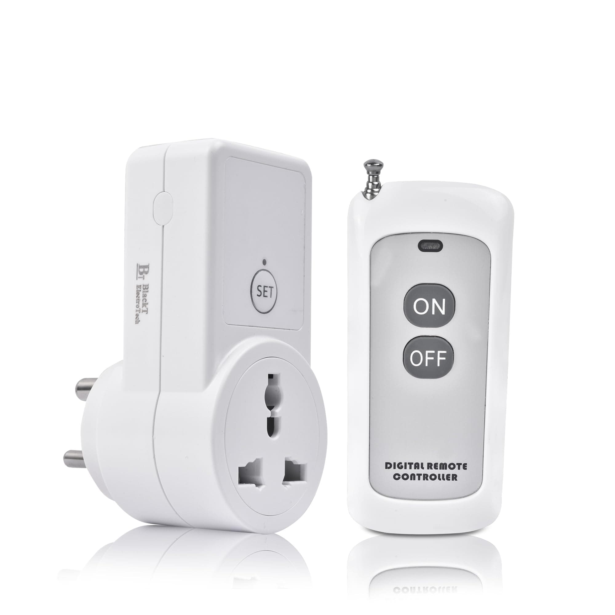 BT16H | 3-Pin Wireless RF Remote Control Power Outlet Switch Socket | 230V 10A Plug with 1 Remote | 100m Range | for Light, Fan, TV & Appliances (1 Socket + 1 Remote)
