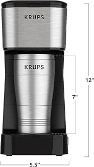 KRUPS Simply Brew To Go Single Serve Drip Coffee Maker with Travel Mug Included, 14 fluid ounces, Black & Stainless Steel