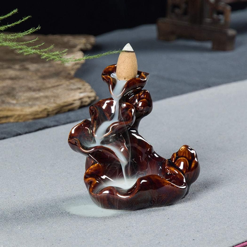 Ceramic Waterfall Backflow Incense Burner Incenser Holder Home Decor Aromatherapy Ornament (C 85x80mm)
